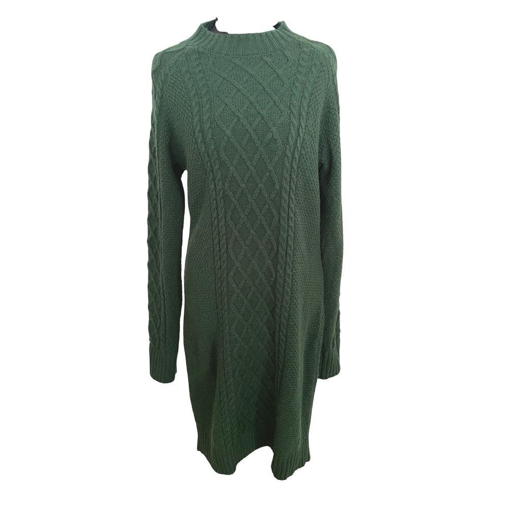 Kiel James Patrick Sweater Dress Womens M Green Wool Blend Cable Knit Preppy